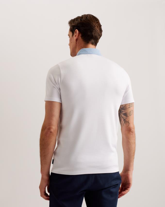 Polo Ted Baker Short Sleeve Woven Collar Blanche Homme | WTO-40440171